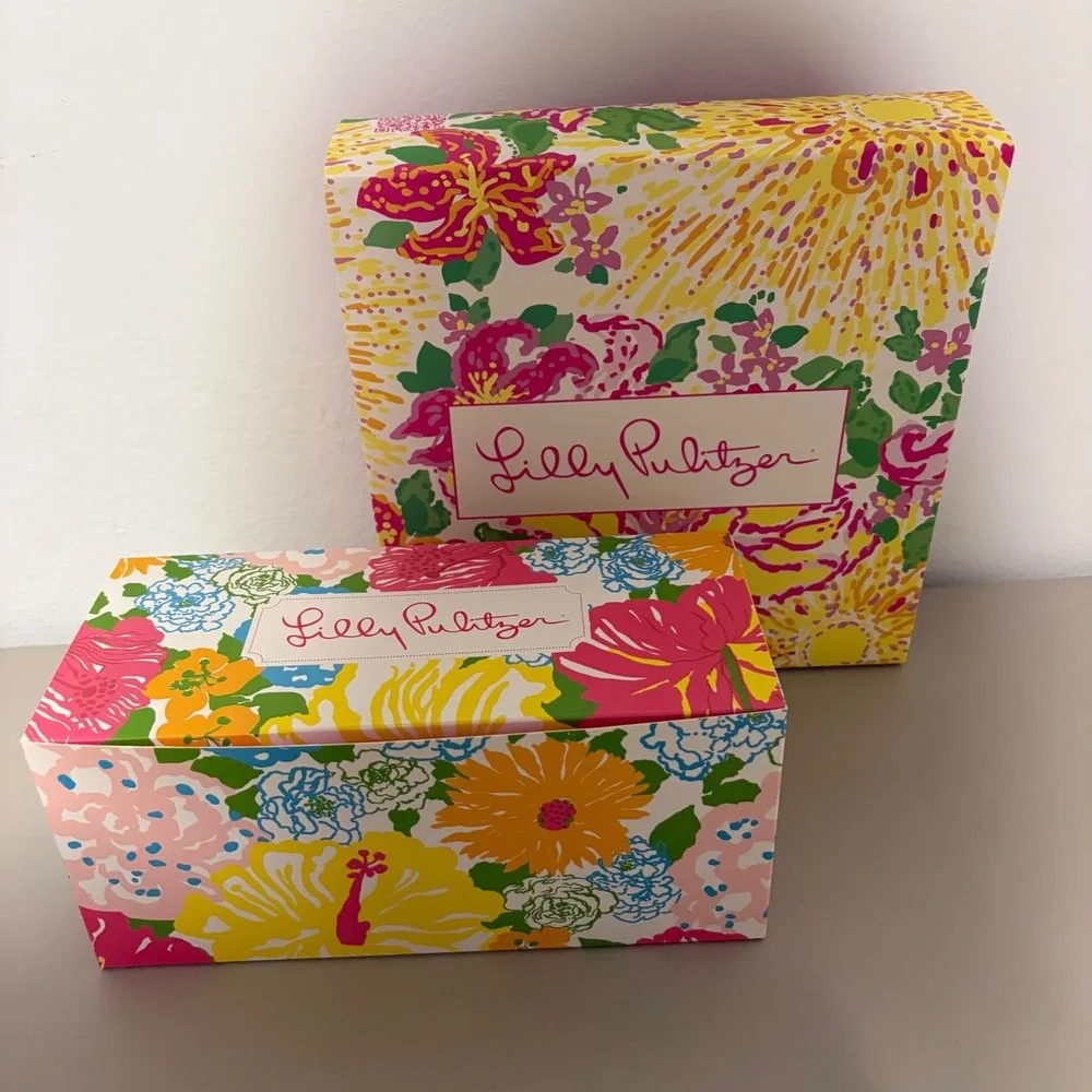 Lilly Pulitzer Empty Floral‎ Print Gift Box Set of 2 Pink Yellow Blue Flowers